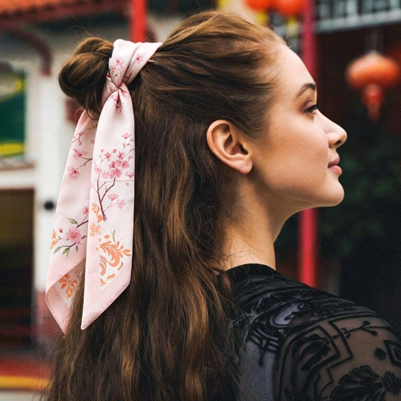 Ascot Neck Scarf - Fashion Women Silk Satin Skinny Scarf