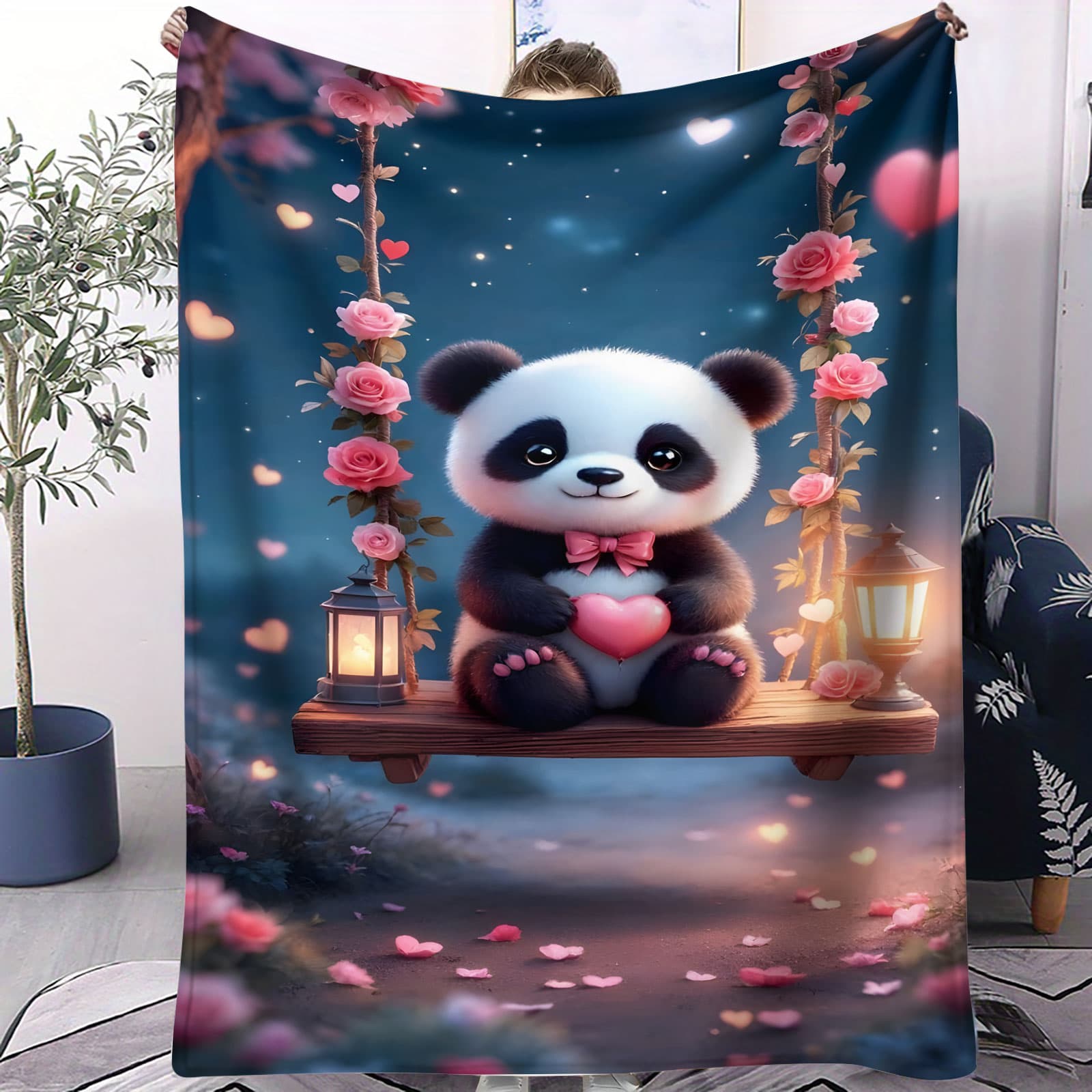 Woven Scarf Blanket - Christmas Panda Family Soft Blanket -