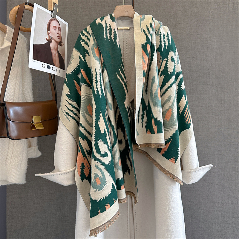 Woven Scarf Blanket - 2025 Brand Warm Cashmere Poncho Shawl
