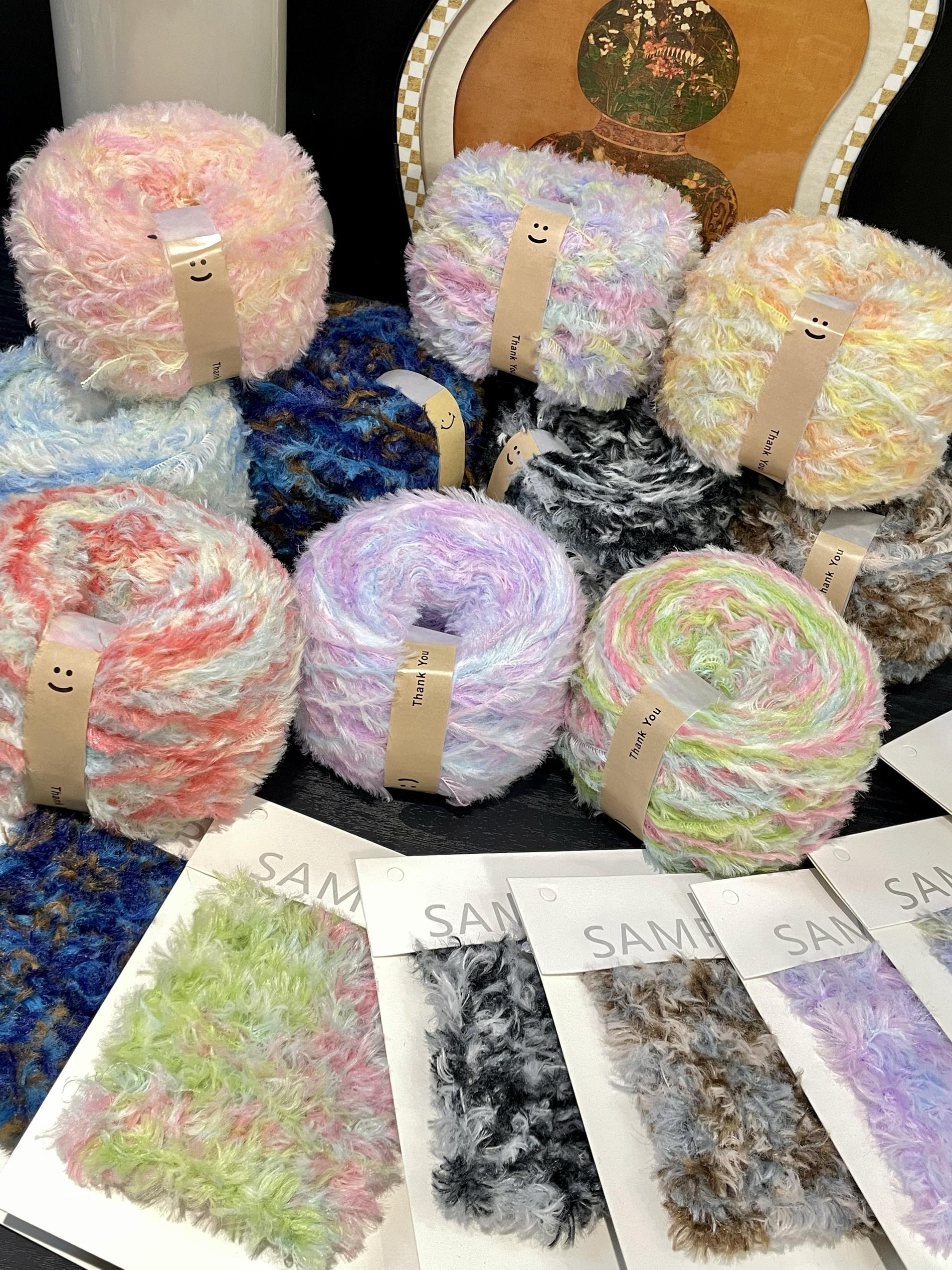 Woven Scarf Blanket - 100g Colored Space-dyed Fur Yarn,Hand Woven