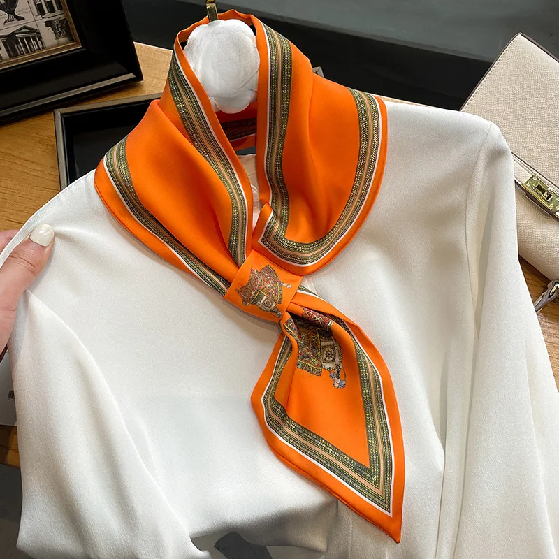 Face Scarf Mask - Retro Print Skinny Silk Scarfs Women