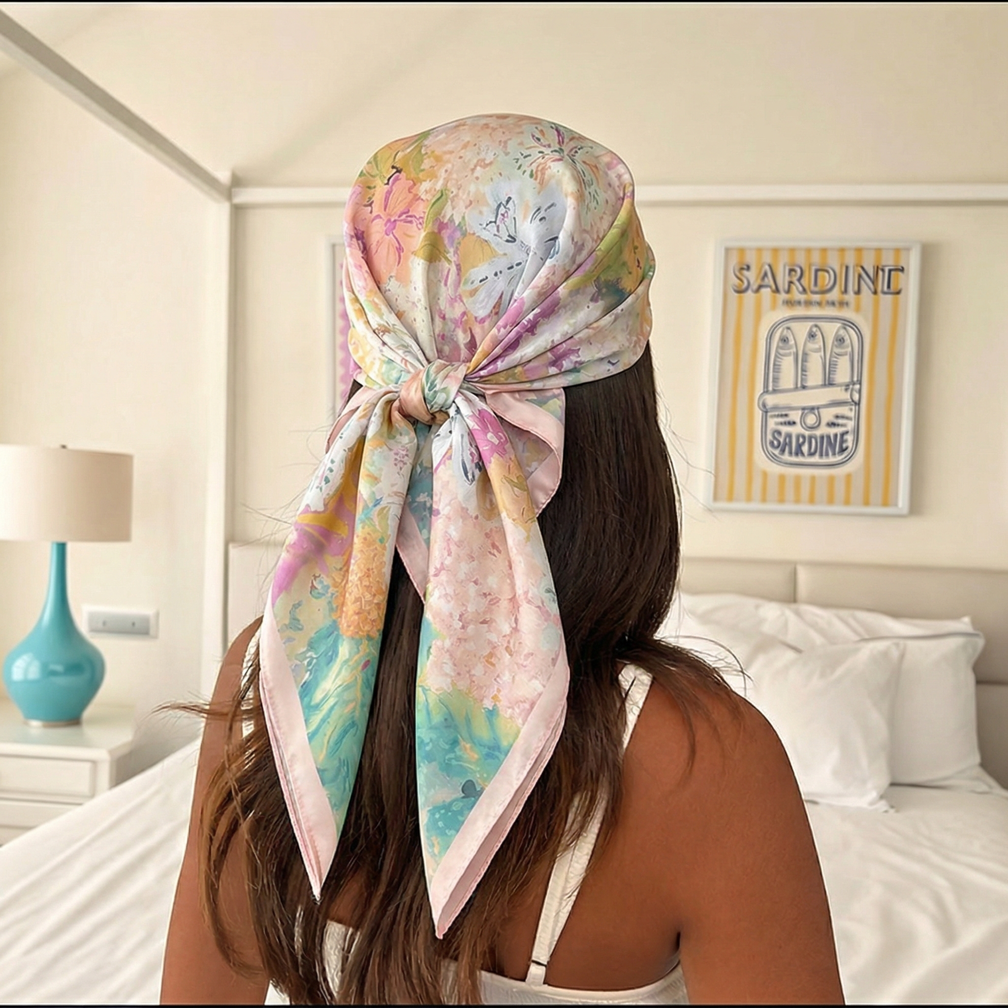 Ascot Neck Scarf - 70*70cm Square Silk Scarf for Women