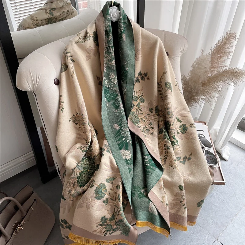 Woven Scarf Blanket - Winter Scarf Women Floral Pashmina Shawls