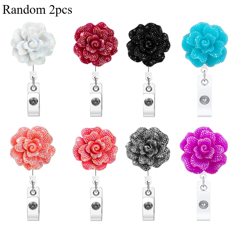 Lanyard Badge Holder - 2pcs Rose Shape Design Badge Reel