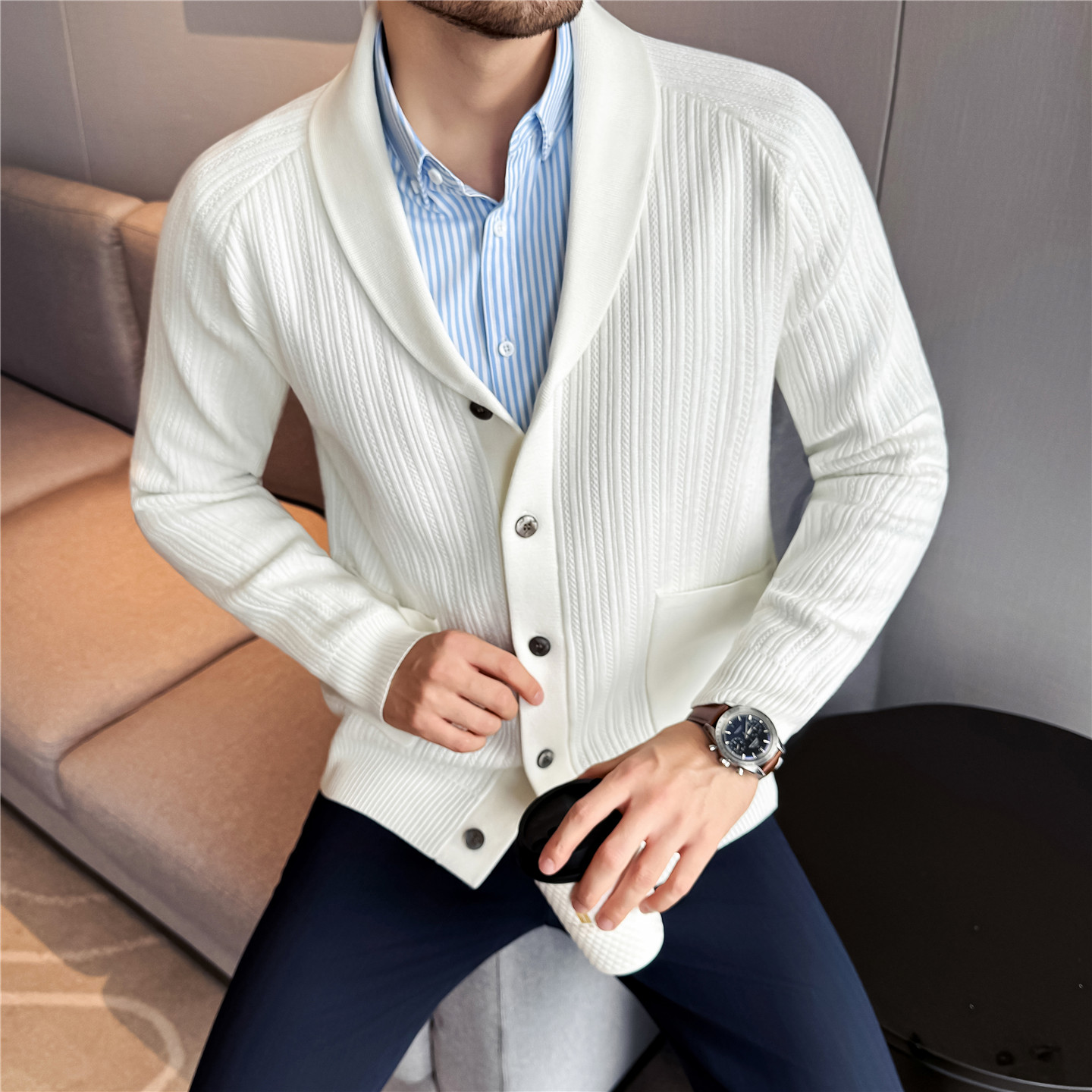 Men's Shawl Collar Knit Cardig - Muffler Men Wool 리뷰 및 가격