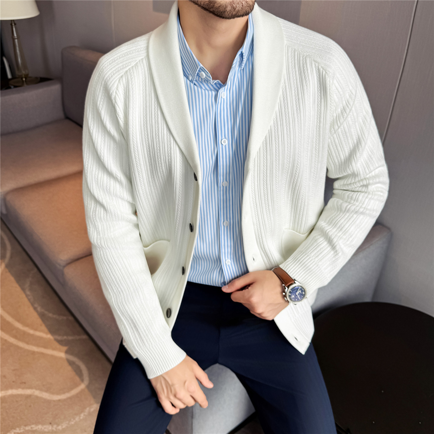 Men's Shawl Collar Knit Cardig - Muffler Men Wool 리뷰 및 가격