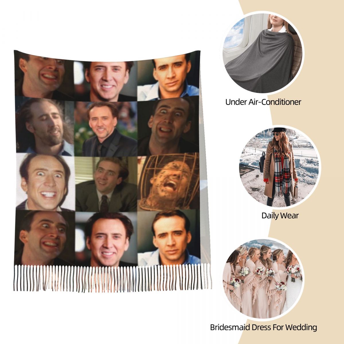 Nicolas Cage Funny Face Meme S - Pashmina Wrap Large 리뷰 및 가격