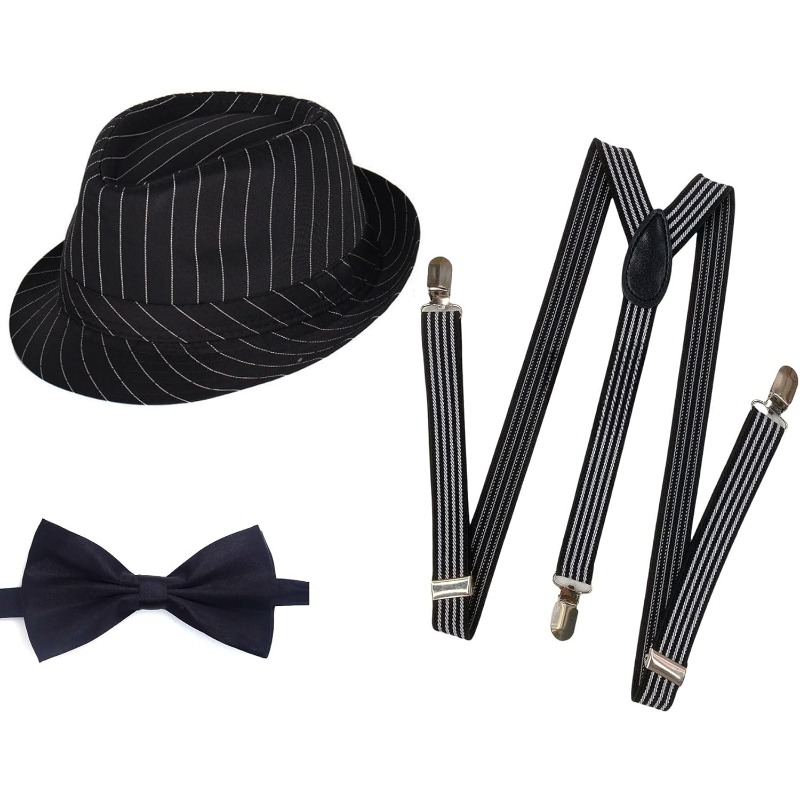 1920s Mens Costume Fedora Hat  - Bow Tie Pre Tied 리뷰 및 가격