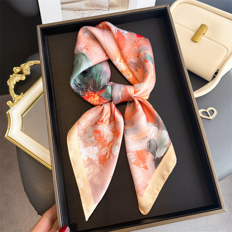 2026 New Floral Print Silk Squ - Scarf Silk Square 리뷰 및 가격