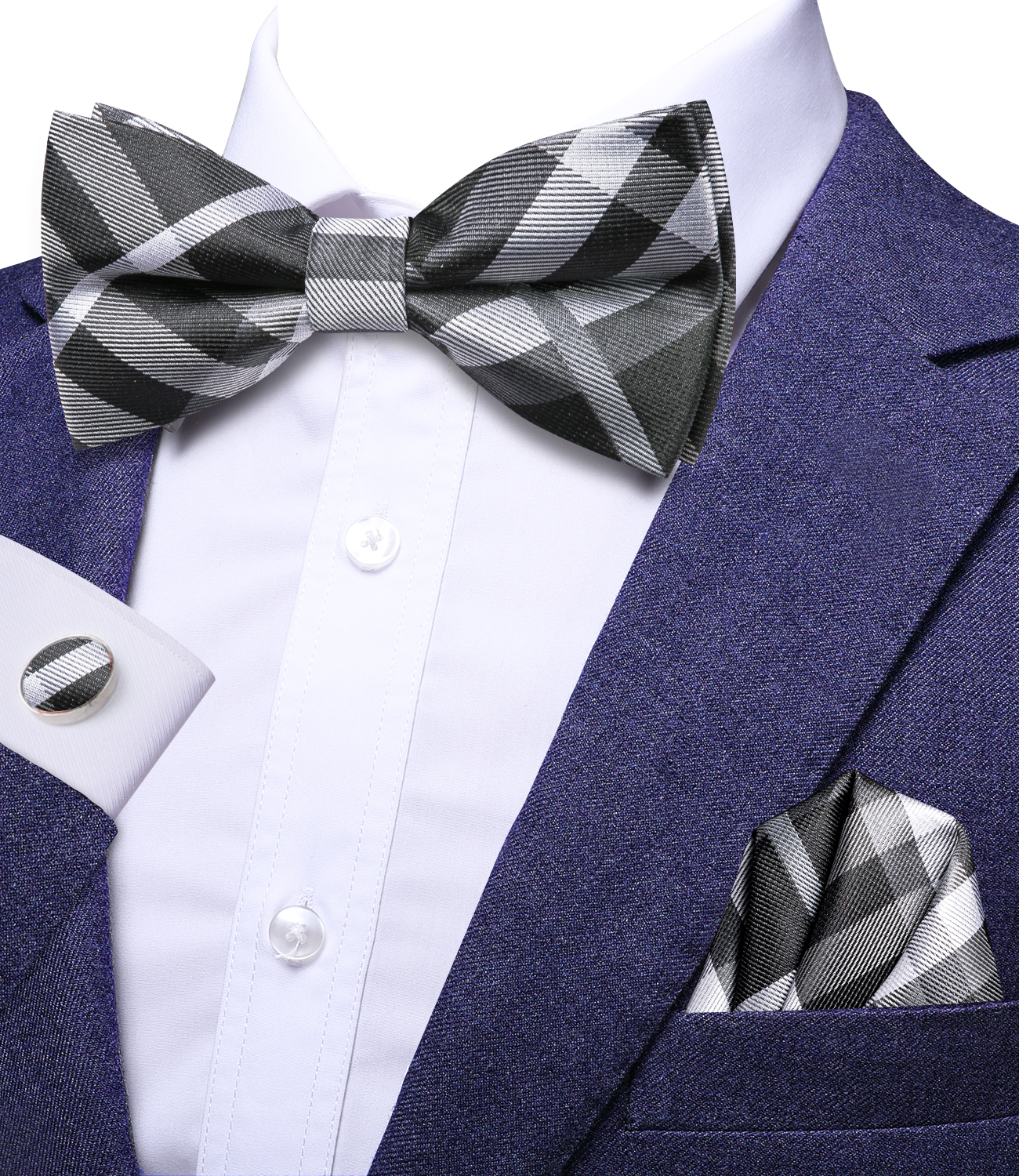 Hi-Tie Grey Plaid Jacquard Sil - Bow Tie Pre Tied 리뷰 및 가격