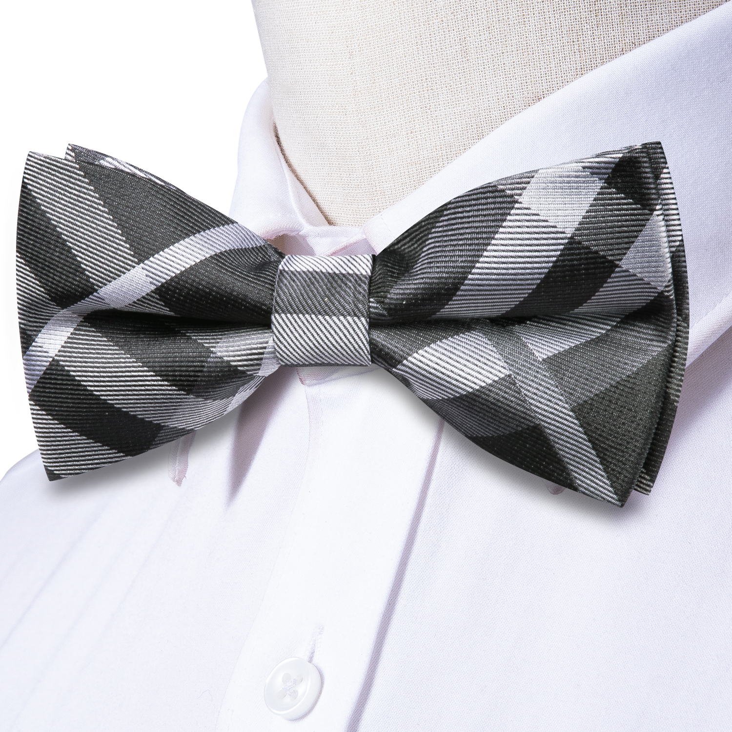 Hi-Tie Grey Plaid Jacquard Sil - Bow Tie Pre Tied 리뷰 및 가격
