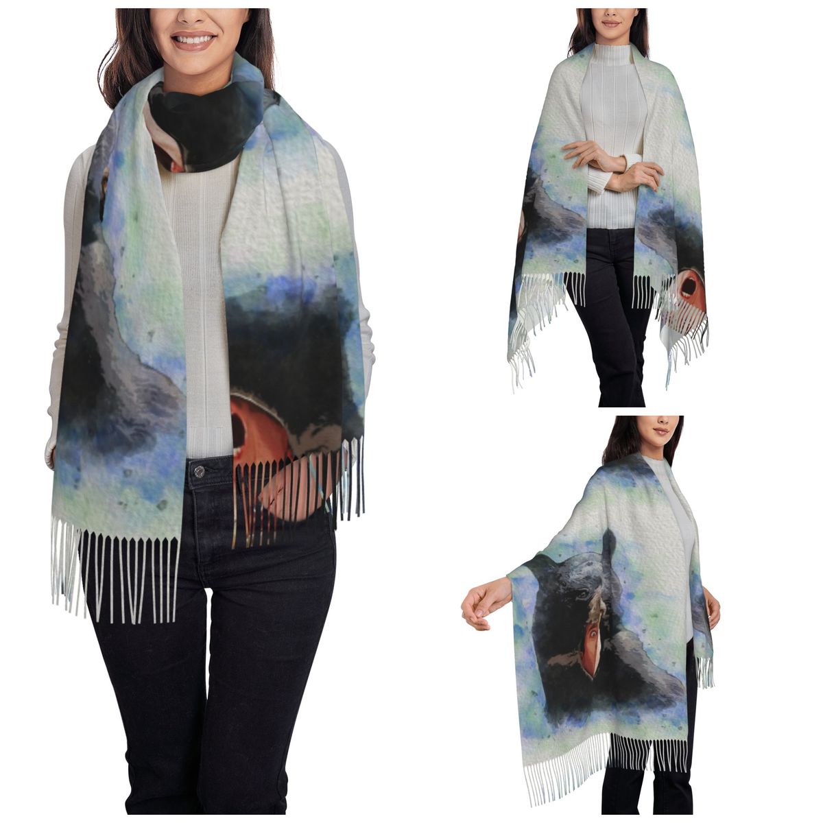 Cage Bear Watercolor Scarf for - Pashmina Wrap Large 리뷰 및 가격