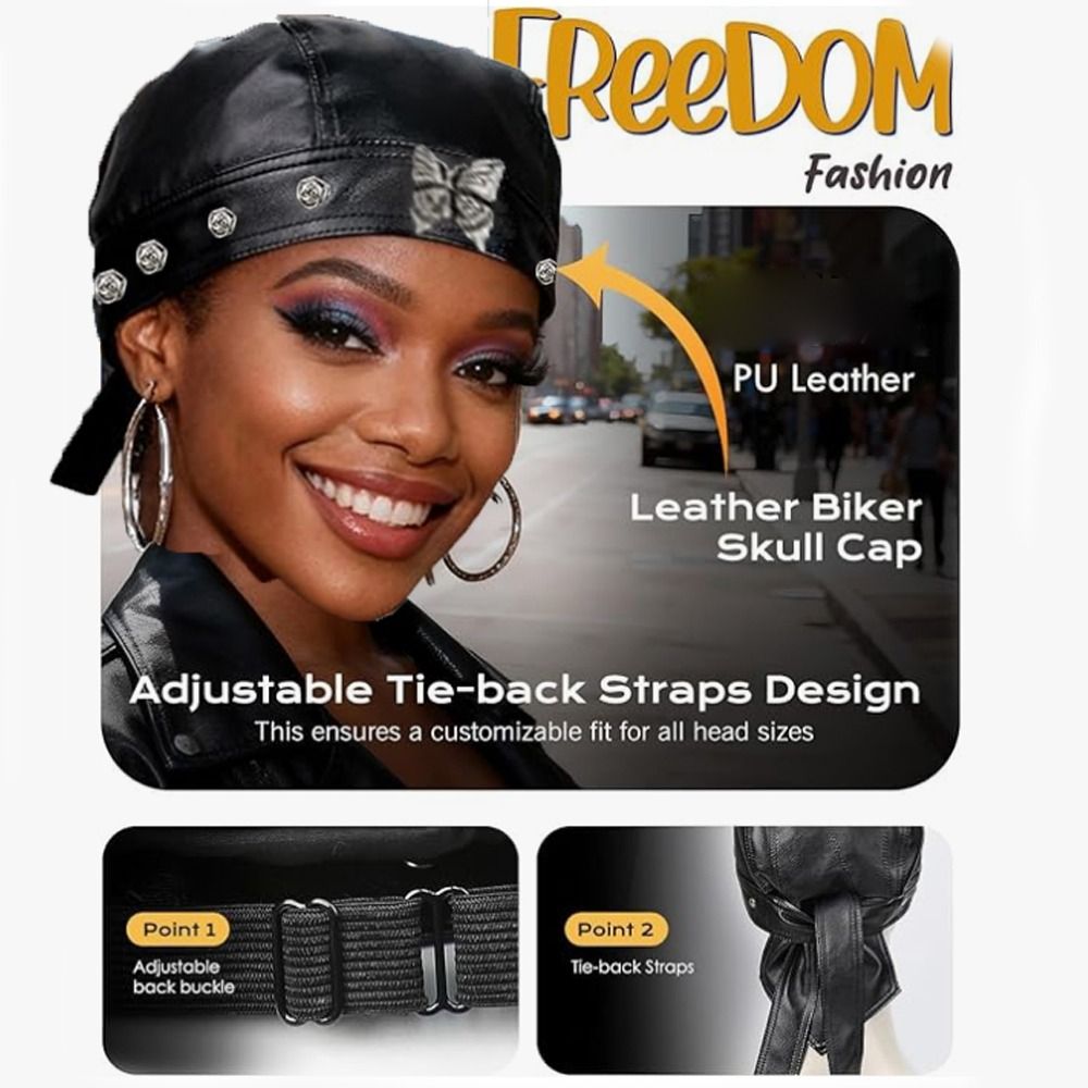 PU Leather Black Biker Cap Doo - Bandana Doo Rag 리뷰 및 가격