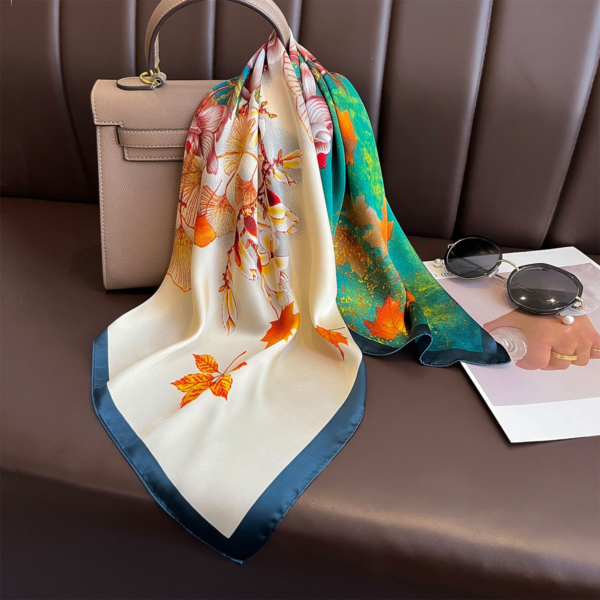 70*70cm Floral Print Head Scar - Silk Neck Scarf 리뷰 및 가격